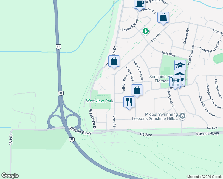 map of restaurants, bars, coffee shops, grocery stores, and more near 6615 Lyon Road in Delta