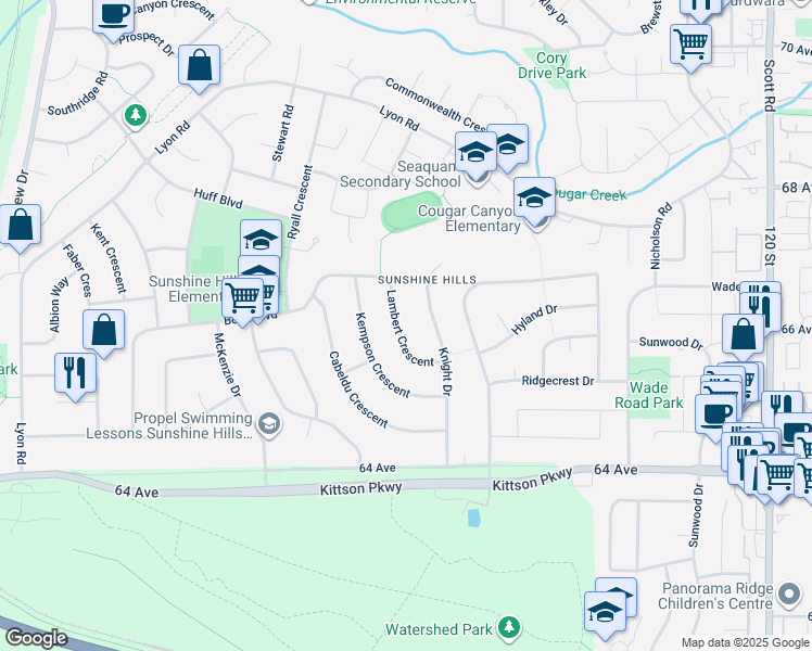 map of restaurants, bars, coffee shops, grocery stores, and more near 6602 Lambert Crescent in Delta