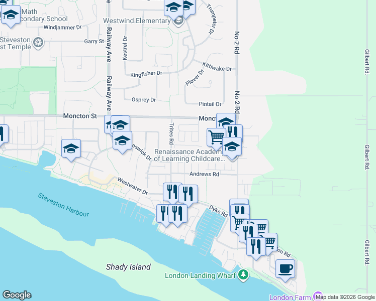 map of restaurants, bars, coffee shops, grocery stores, and more near 12208 Buchanan Street in Richmond