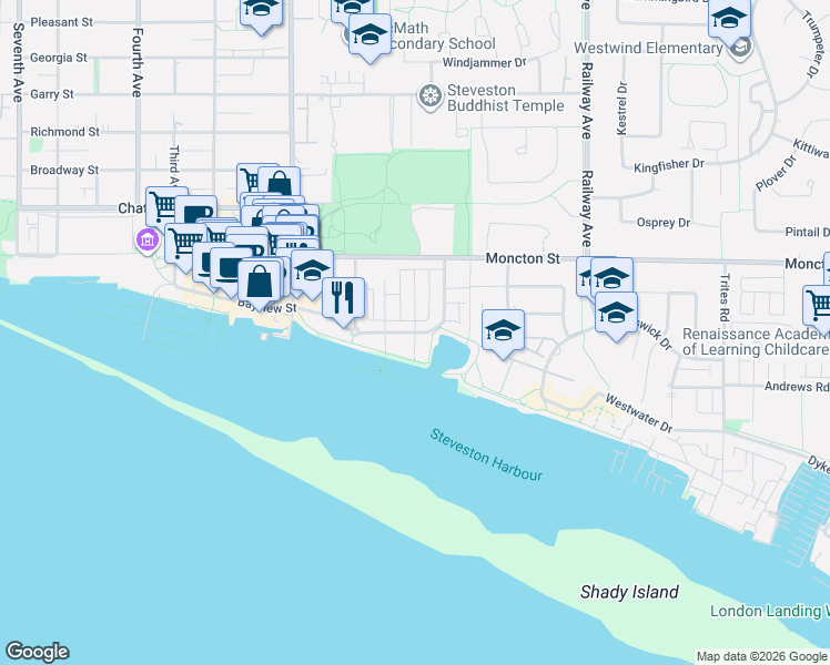 map of restaurants, bars, coffee shops, grocery stores, and more near 4300 Bayview Street in Richmond