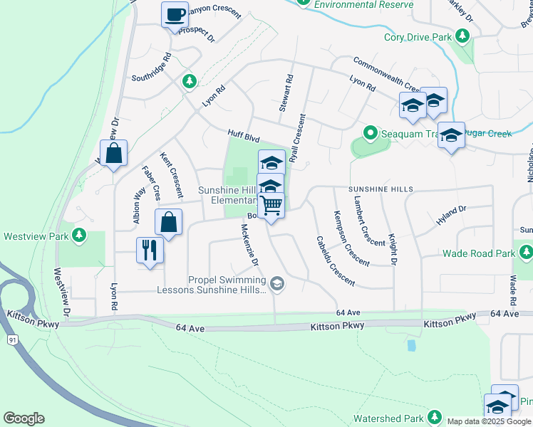 map of restaurants, bars, coffee shops, grocery stores, and more near 11285 Bond Boulevard in Delta