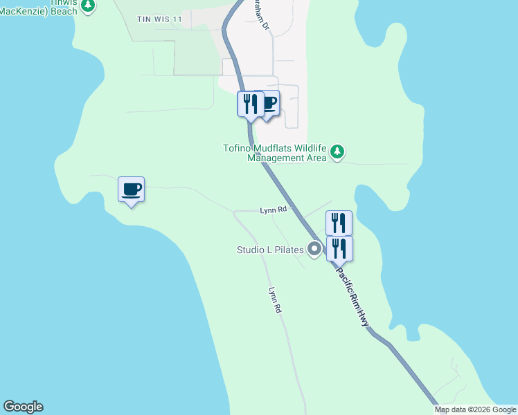 map of restaurants, bars, coffee shops, grocery stores, and more near 1177 Lynn Road in Tofino