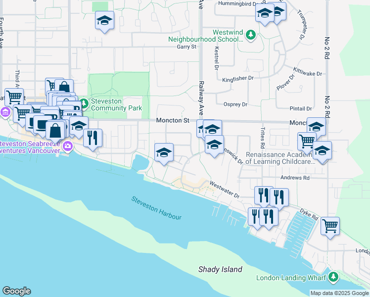 map of restaurants, bars, coffee shops, grocery stores, and more near 12571 Phoenix Drive in Richmond