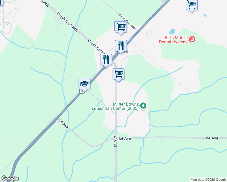 map of restaurants, bars, coffee shops, grocery stores, and more near 6673 216 Street in Langley