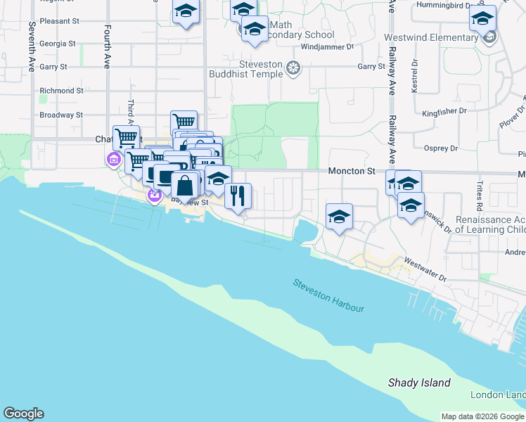 map of restaurants, bars, coffee shops, grocery stores, and more near 12333 English Avenue in Richmond