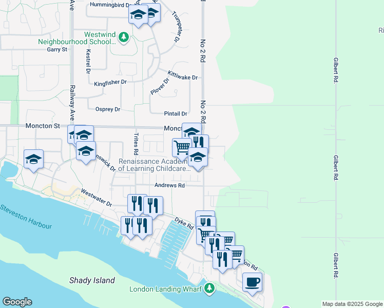 map of restaurants, bars, coffee shops, grocery stores, and more near 12351 Number 2 Road in Richmond
