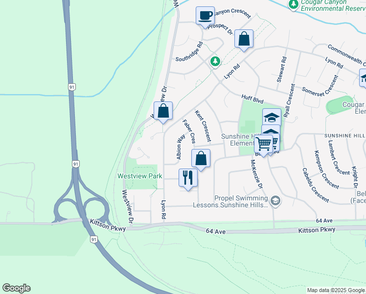 map of restaurants, bars, coffee shops, grocery stores, and more near 6646 Albion Way in Delta