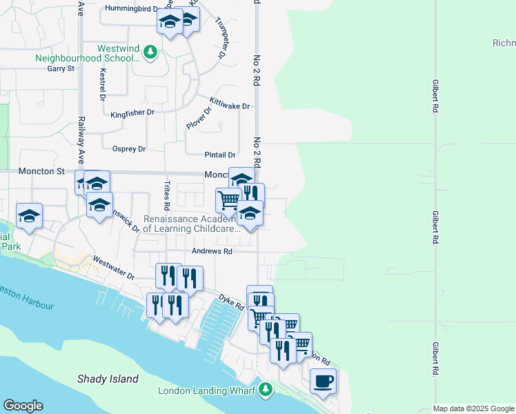 map of restaurants, bars, coffee shops, grocery stores, and more near 12351 No 2 Rd in Richmond