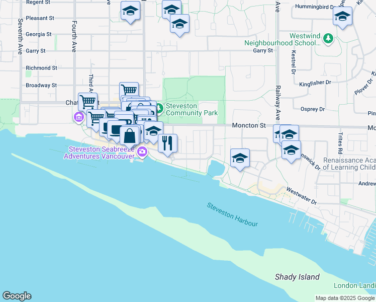 map of restaurants, bars, coffee shops, grocery stores, and more near in Richmond