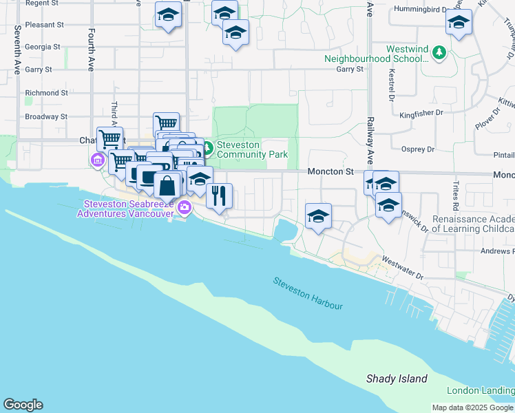 map of restaurants, bars, coffee shops, grocery stores, and more near 12293 Ewen Avenue in Richmond