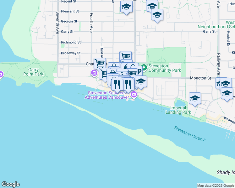 map of restaurants, bars, coffee shops, grocery stores, and more near 3866 Bayview Street in Richmond