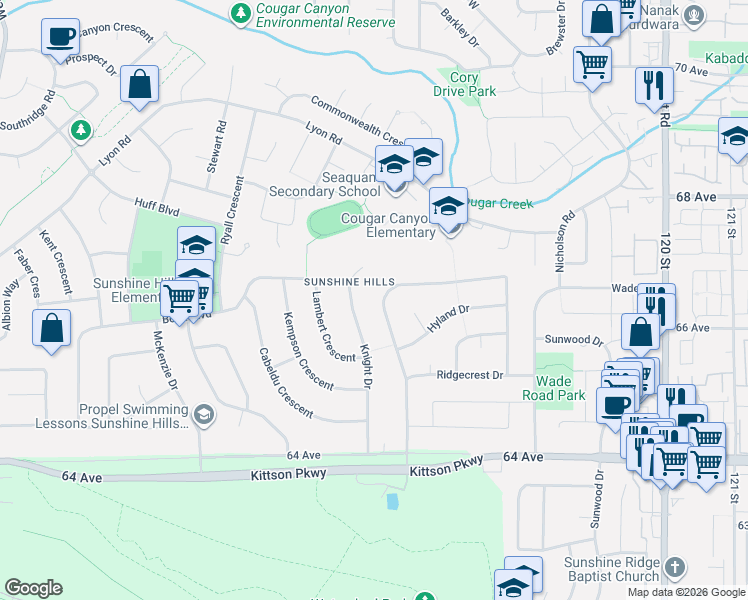 map of restaurants, bars, coffee shops, grocery stores, and more near 11649 Summit Crescent in Delta