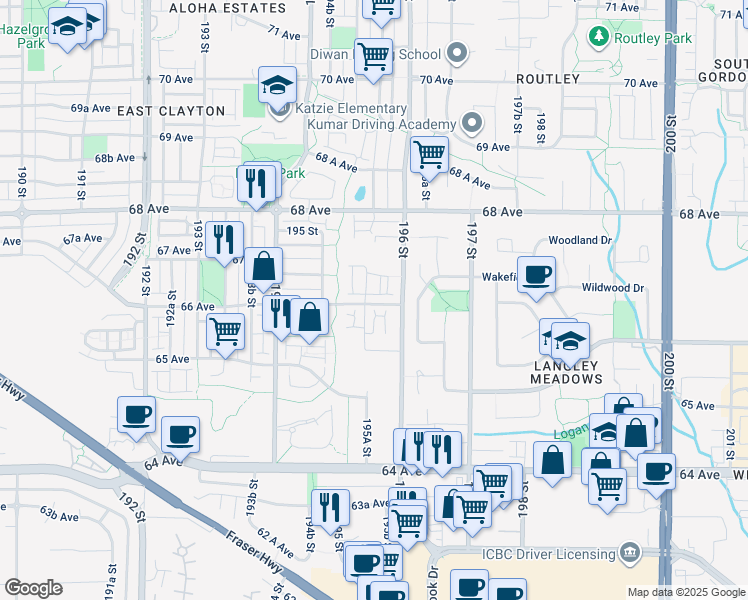 map of restaurants, bars, coffee shops, grocery stores, and more near 5 66 Avenue in Surrey