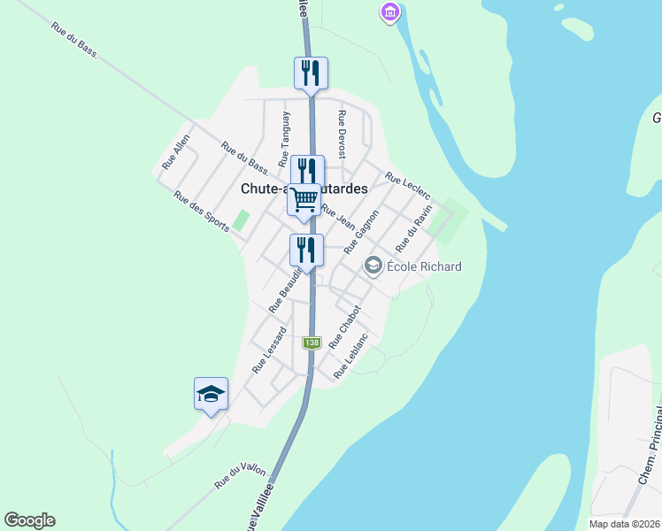 map of restaurants, bars, coffee shops, grocery stores, and more near 46 Rue Gagnon in Chute-aux-Outardes