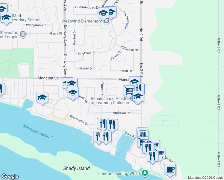 map of restaurants, bars, coffee shops, grocery stores, and more near 12188 Buchanan Street in Richmond