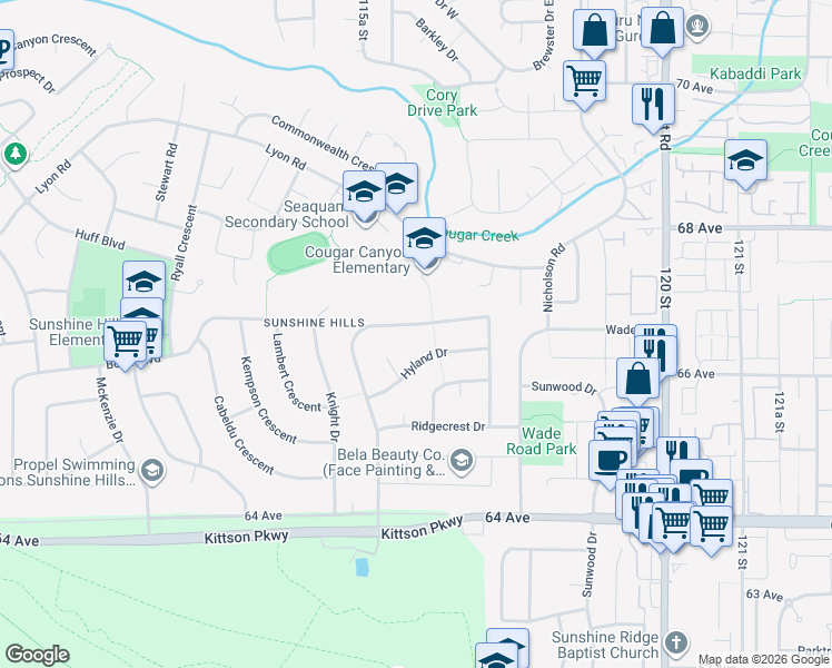 map of restaurants, bars, coffee shops, grocery stores, and more near 11686 Summit Crescent in Delta