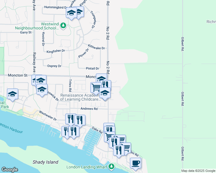 map of restaurants, bars, coffee shops, grocery stores, and more near 12311 No 2 Rd in Richmond