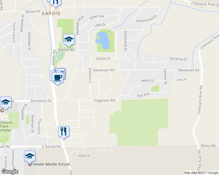 map of restaurants, bars, coffee shops, grocery stores, and more near 45983 Ivy Avenue in Chilliwack