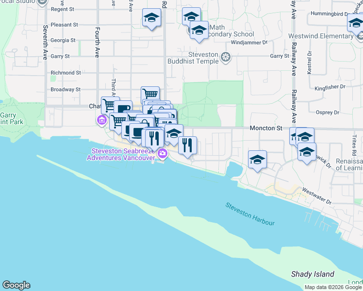 map of restaurants, bars, coffee shops, grocery stores, and more near 4211 Bayview Street in Richmond