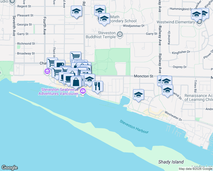 map of restaurants, bars, coffee shops, grocery stores, and more near 12333 English Avenue in Richmond