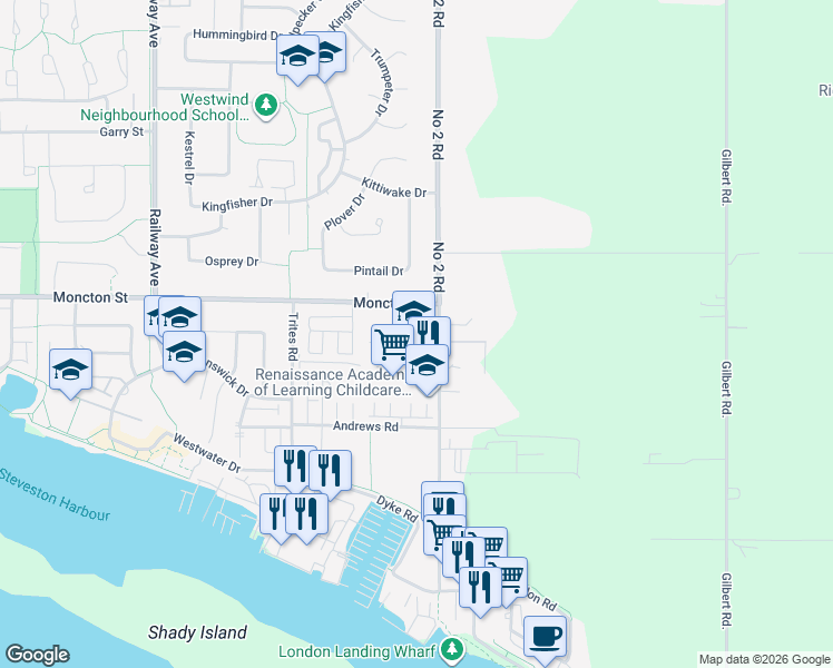 map of restaurants, bars, coffee shops, grocery stores, and more near 12251 Number 2 Road in Richmond