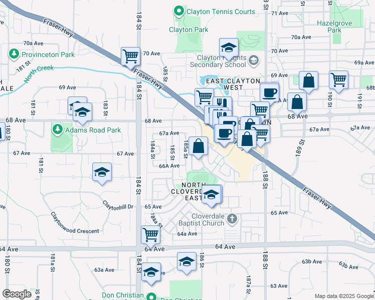 map of restaurants, bars, coffee shops, grocery stores, and more near in Surrey