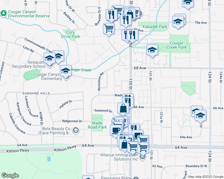 map of restaurants, bars, coffee shops, grocery stores, and more near 6681 Baker Road in Delta