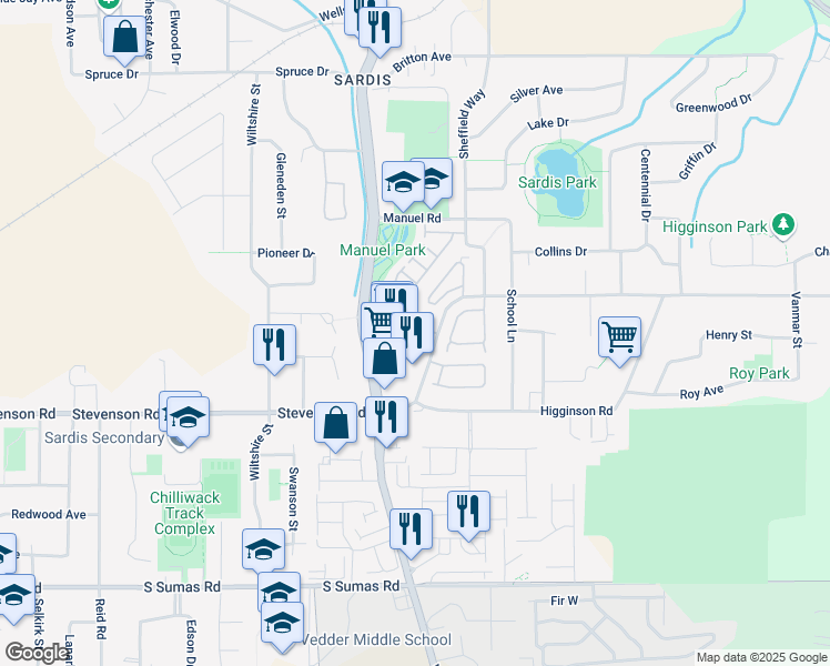 map of restaurants, bars, coffee shops, grocery stores, and more near in Chilliwack