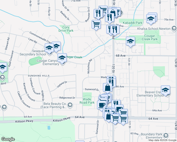 map of restaurants, bars, coffee shops, grocery stores, and more near 6714 Nicholson Road in Delta