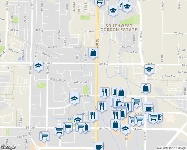 map of restaurants, bars, coffee shops, grocery stores, and more near 2922 Wiggins Place in Langley