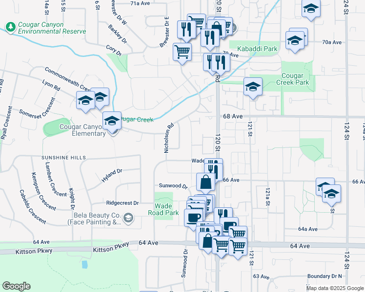 map of restaurants, bars, coffee shops, grocery stores, and more near 11880 Staples Crescent in Delta