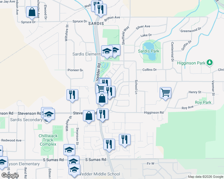 map of restaurants, bars, coffee shops, grocery stores, and more near in Chilliwack