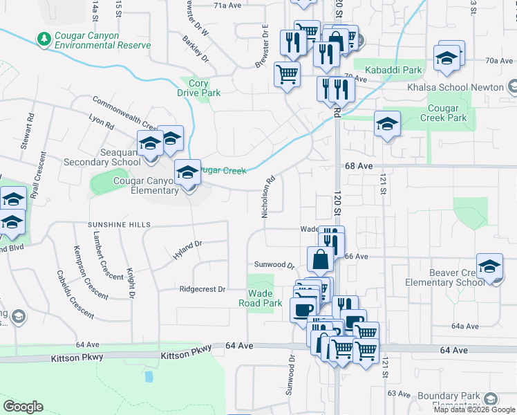 map of restaurants, bars, coffee shops, grocery stores, and more near 6713 Nicholson Road in Delta