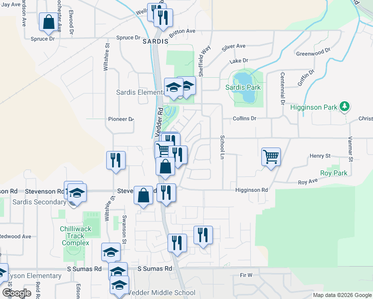 map of restaurants, bars, coffee shops, grocery stores, and more near in Chilliwack