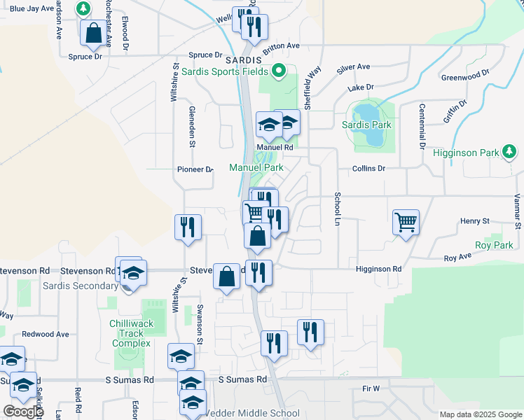 map of restaurants, bars, coffee shops, grocery stores, and more near in Chilliwack