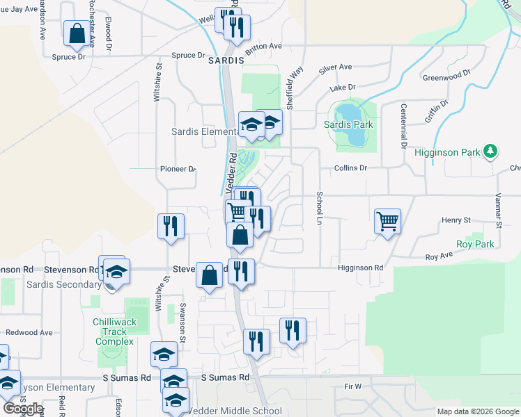 map of restaurants, bars, coffee shops, grocery stores, and more near in Chilliwack