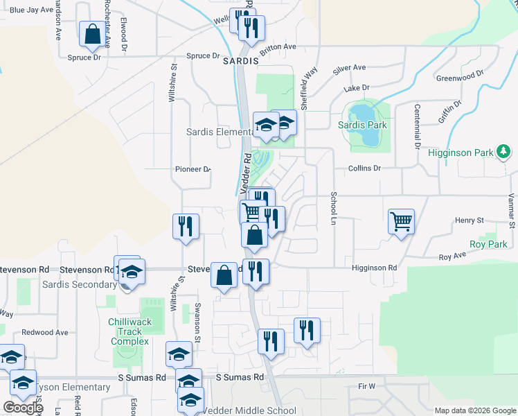 map of restaurants, bars, coffee shops, grocery stores, and more near in Chilliwack