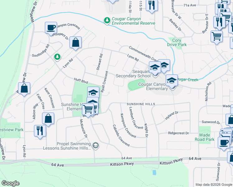 map of restaurants, bars, coffee shops, grocery stores, and more near 6723 Northview Place in Delta