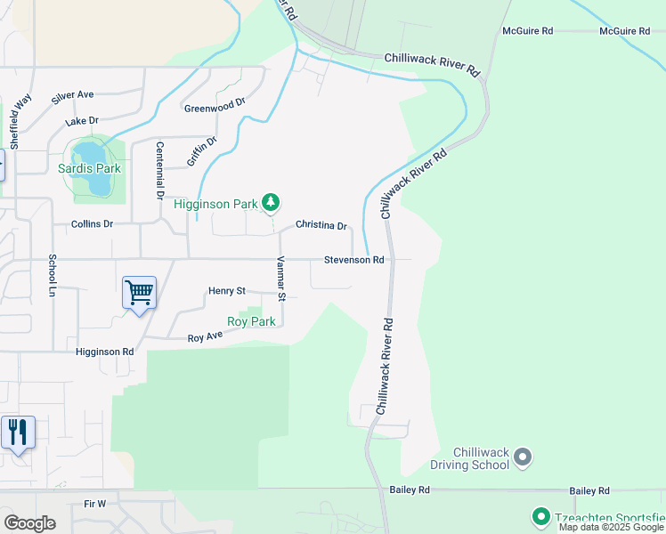 map of restaurants, bars, coffee shops, grocery stores, and more near 46382 Stevenson Road in Chilliwack