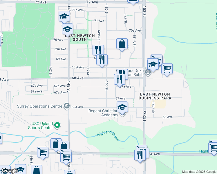 map of restaurants, bars, coffee shops, grocery stores, and more near in Surrey
