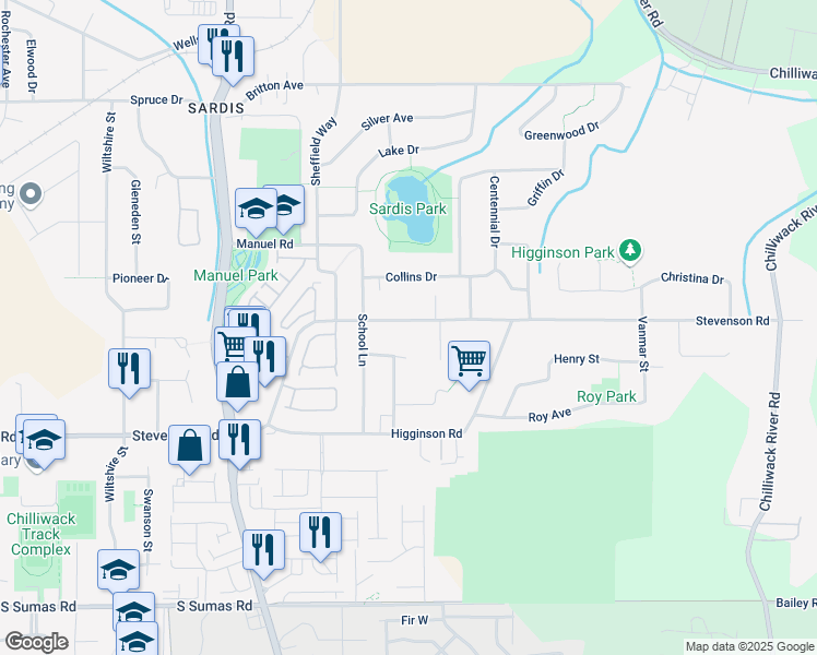 map of restaurants, bars, coffee shops, grocery stores, and more near 45909 Currie Place in Chilliwack