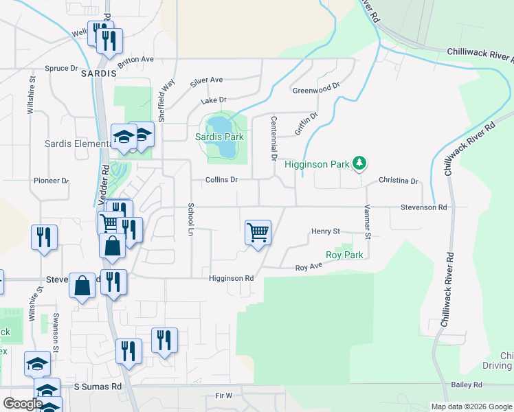 map of restaurants, bars, coffee shops, grocery stores, and more near in Chilliwack