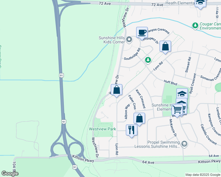 map of restaurants, bars, coffee shops, grocery stores, and more near 6751 Westview Drive in Delta