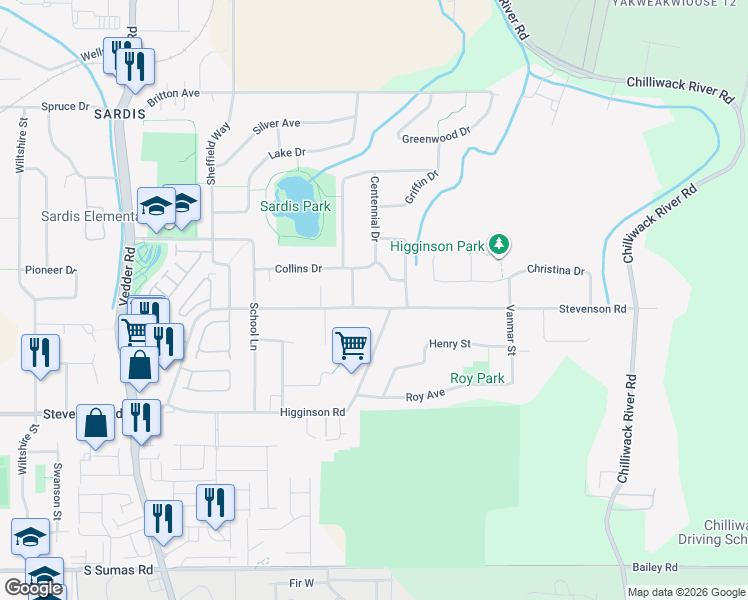 map of restaurants, bars, coffee shops, grocery stores, and more near in Chilliwack