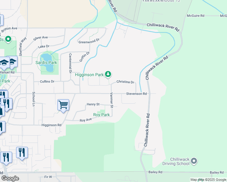 map of restaurants, bars, coffee shops, grocery stores, and more near 46276 Christina Drive in Chilliwack