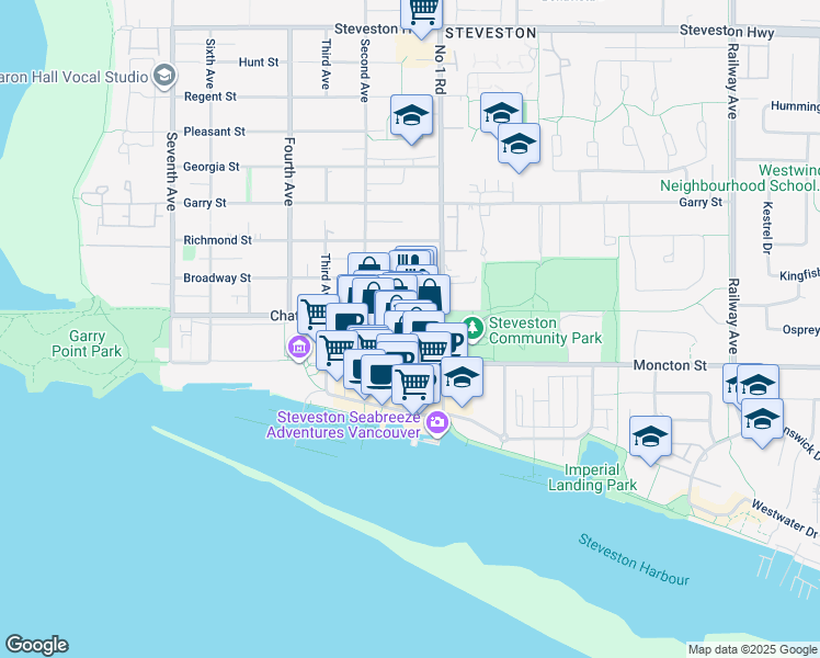 map of restaurants, bars, coffee shops, grocery stores, and more near 12000 First Avenue in Richmond