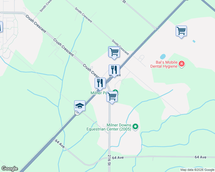 map of restaurants, bars, coffee shops, grocery stores, and more near 6820 216 Street in Langley