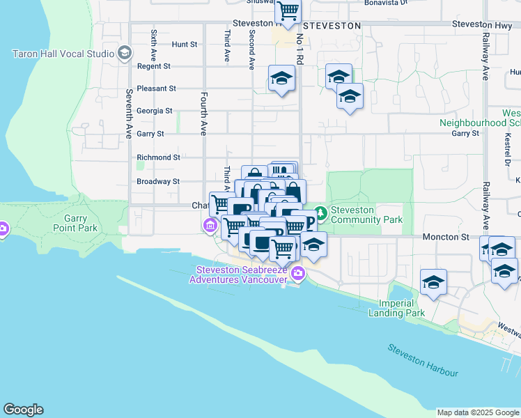 map of restaurants, bars, coffee shops, grocery stores, and more near in Richmond