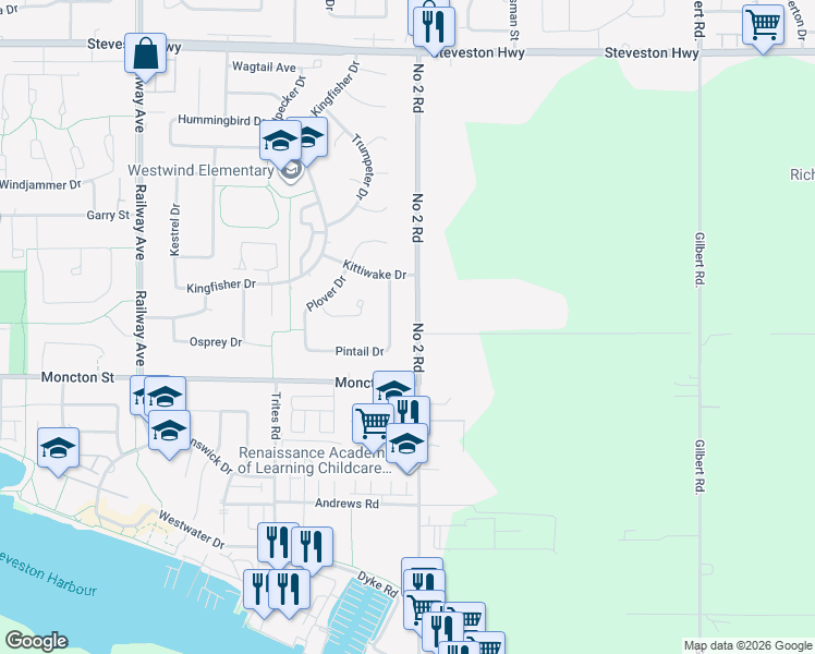 map of restaurants, bars, coffee shops, grocery stores, and more near 11991 Number 2 Road in Richmond