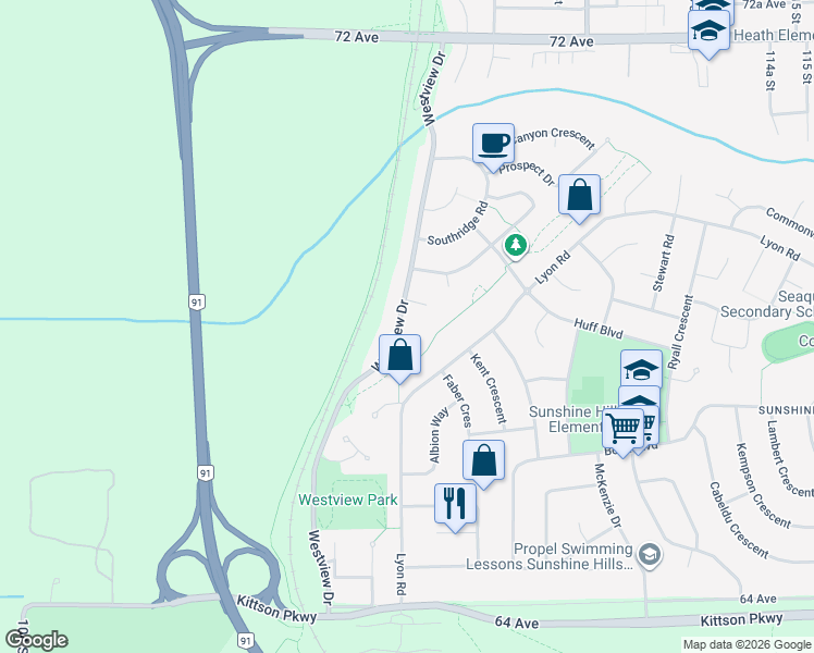 map of restaurants, bars, coffee shops, grocery stores, and more near 6792 Westview Drive in Delta